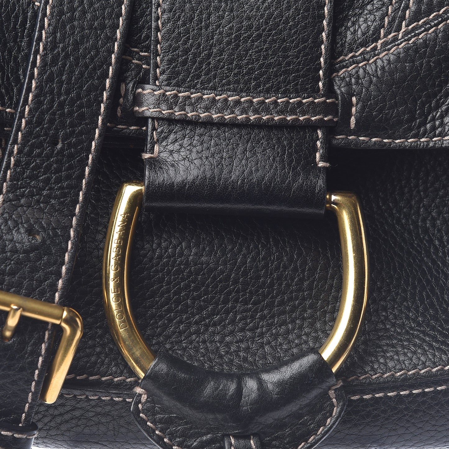 Grained Calfskin D Ring Shoulder Bag Black