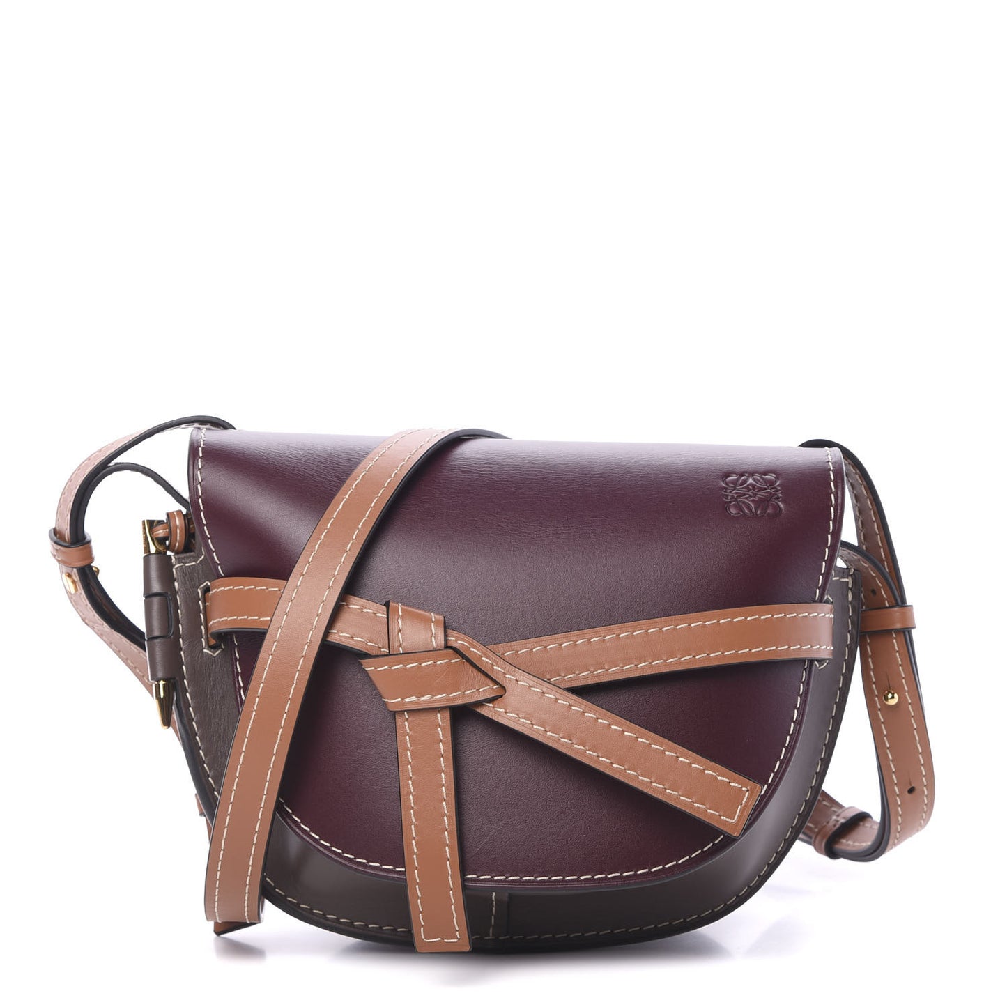 Calfskin Small Gate Crossbody Bag Oxblood Tan