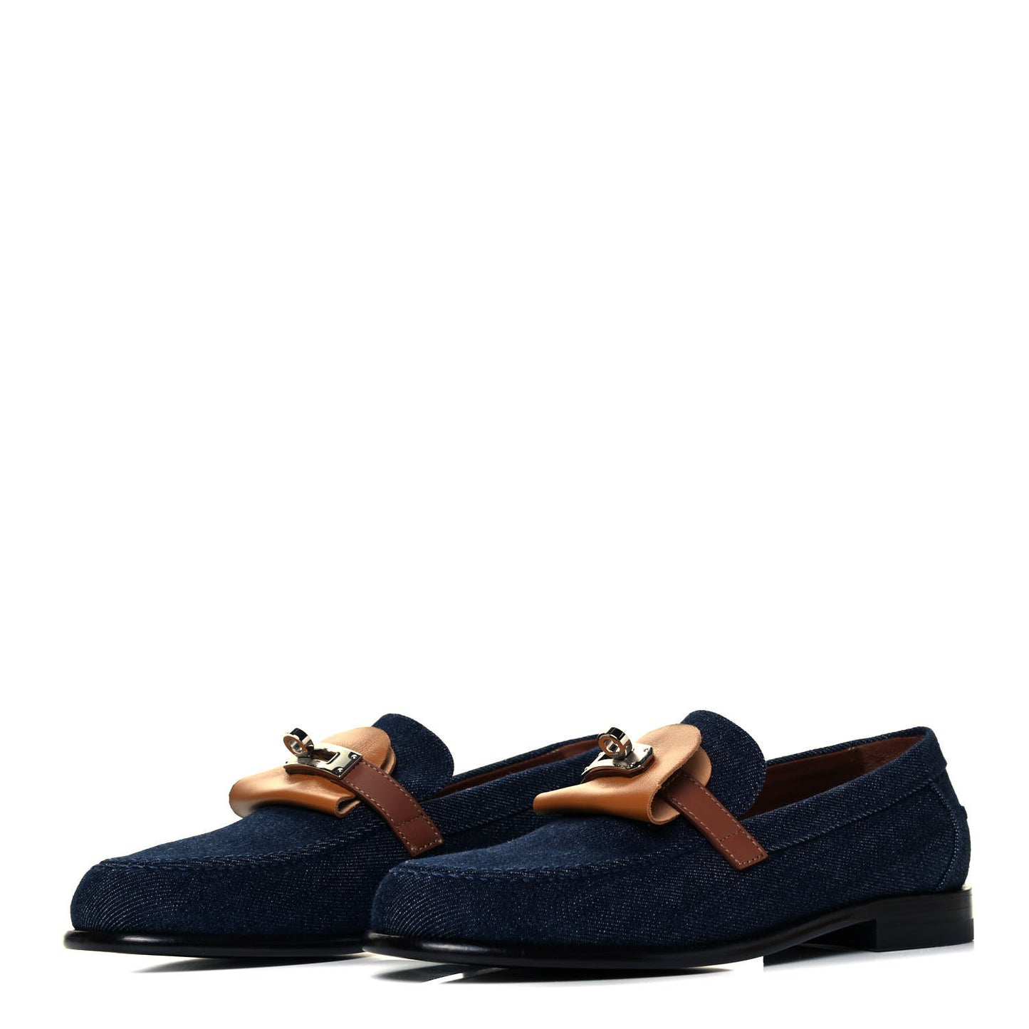 Denim Canvas Calfskin Womens Destin Loafer 36 Bleu Brut Gold