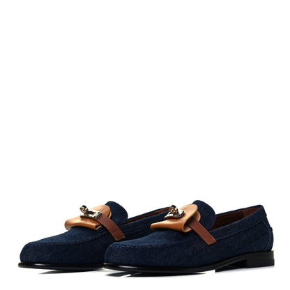Hermes Denim Canvas Calfskin Womens Destin Loafer 36 Bleu Brut Gold 3 of 11