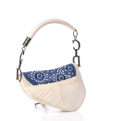 Christian Dior Satin Sequin Embellished Saddle Bag White Blue 3 of 12