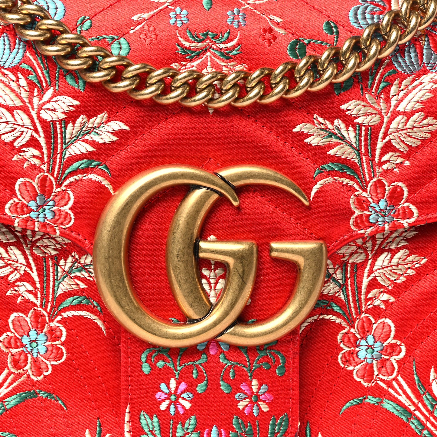 Jacquard Matelasse Floral Medium GG Marmont Shoulder Bag Red