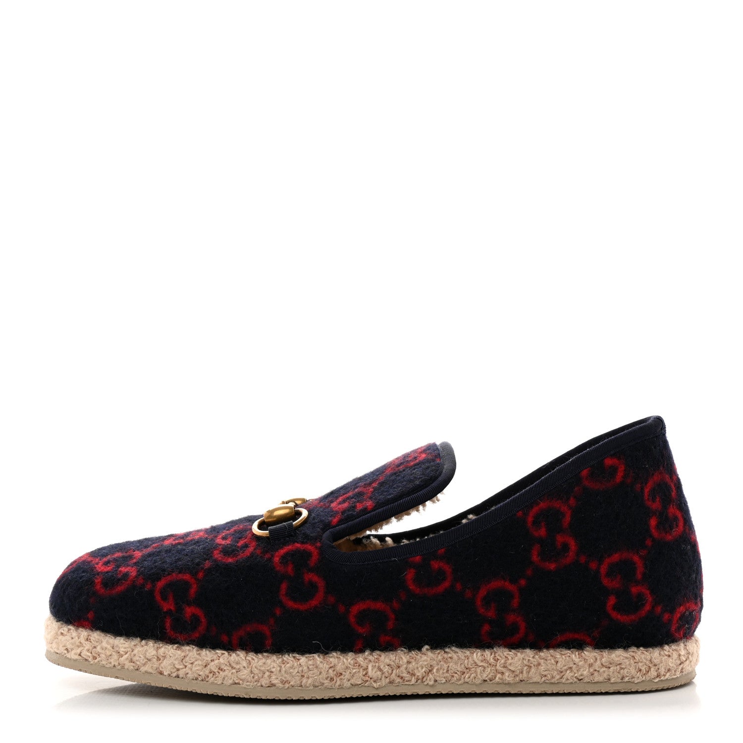 Gucci Covered Wool GG Monogram Mens Fria Horsebit Loafers 6 Blue Red Butterscotch 1 of 8
