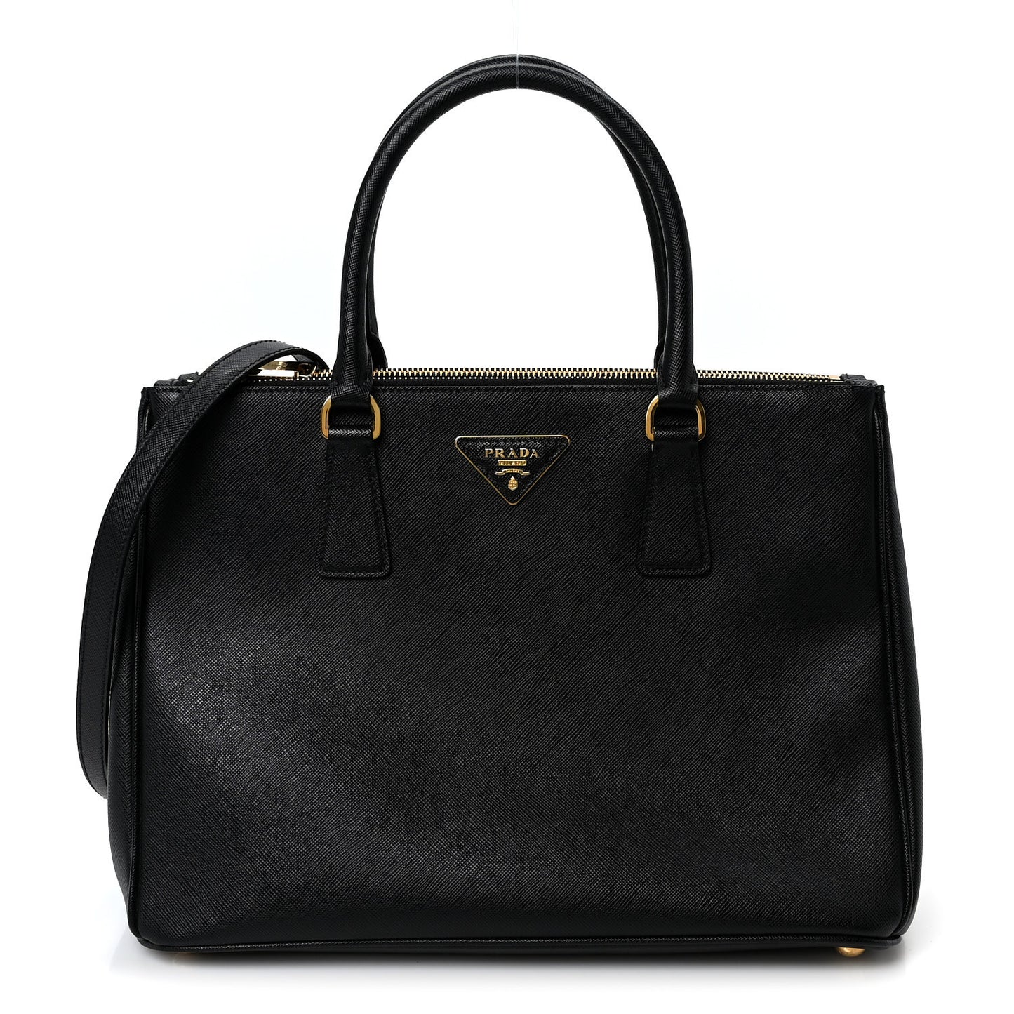 Saffiano Medium Galleria Double Zip Tote Black