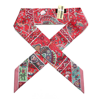Hermes Silk Au Pays Des Oiseaux Fleurs Twilly Vieux Rose Framboise Vert 1 of 4