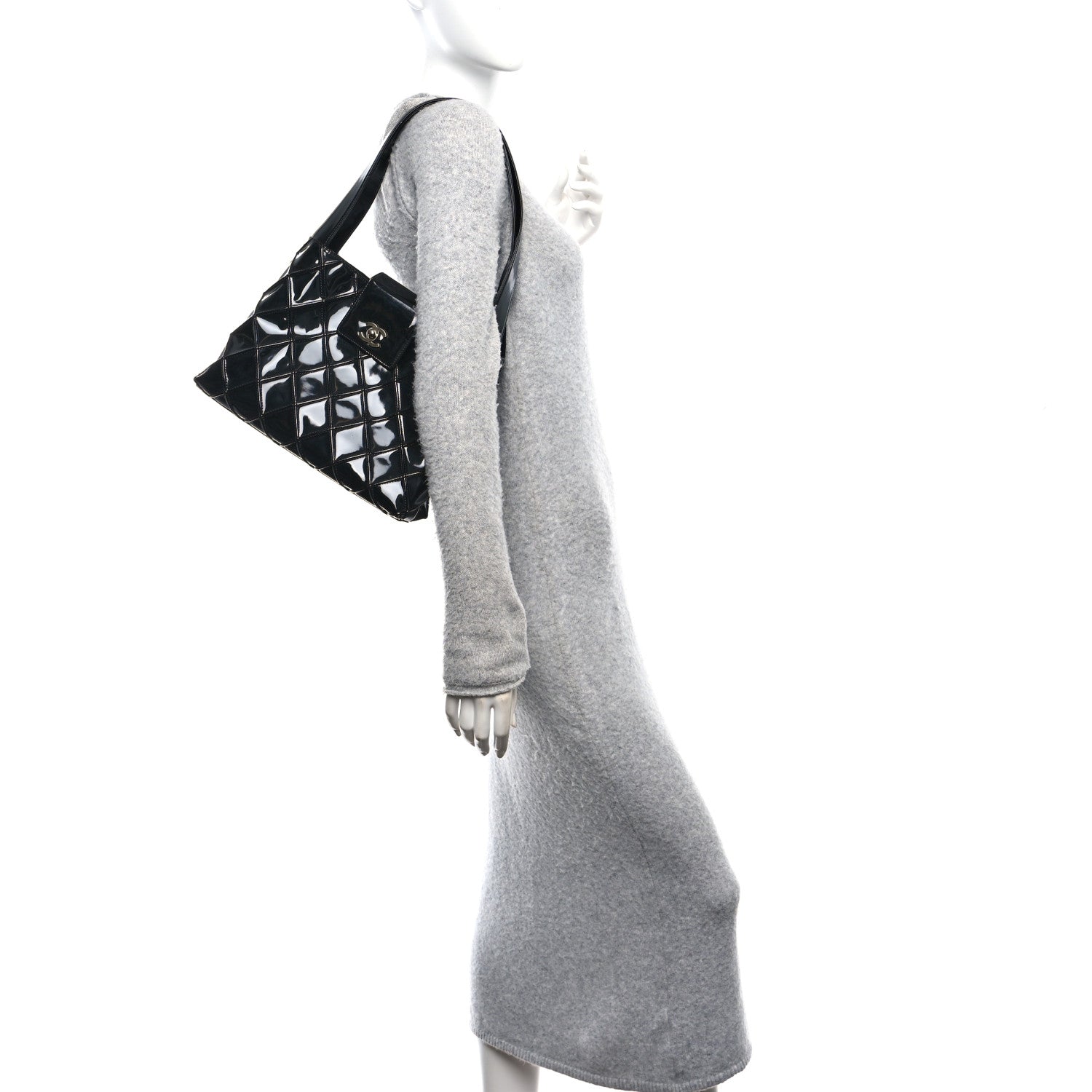Chanel Patent Quilted Shoulder Bag Black 2 of 13