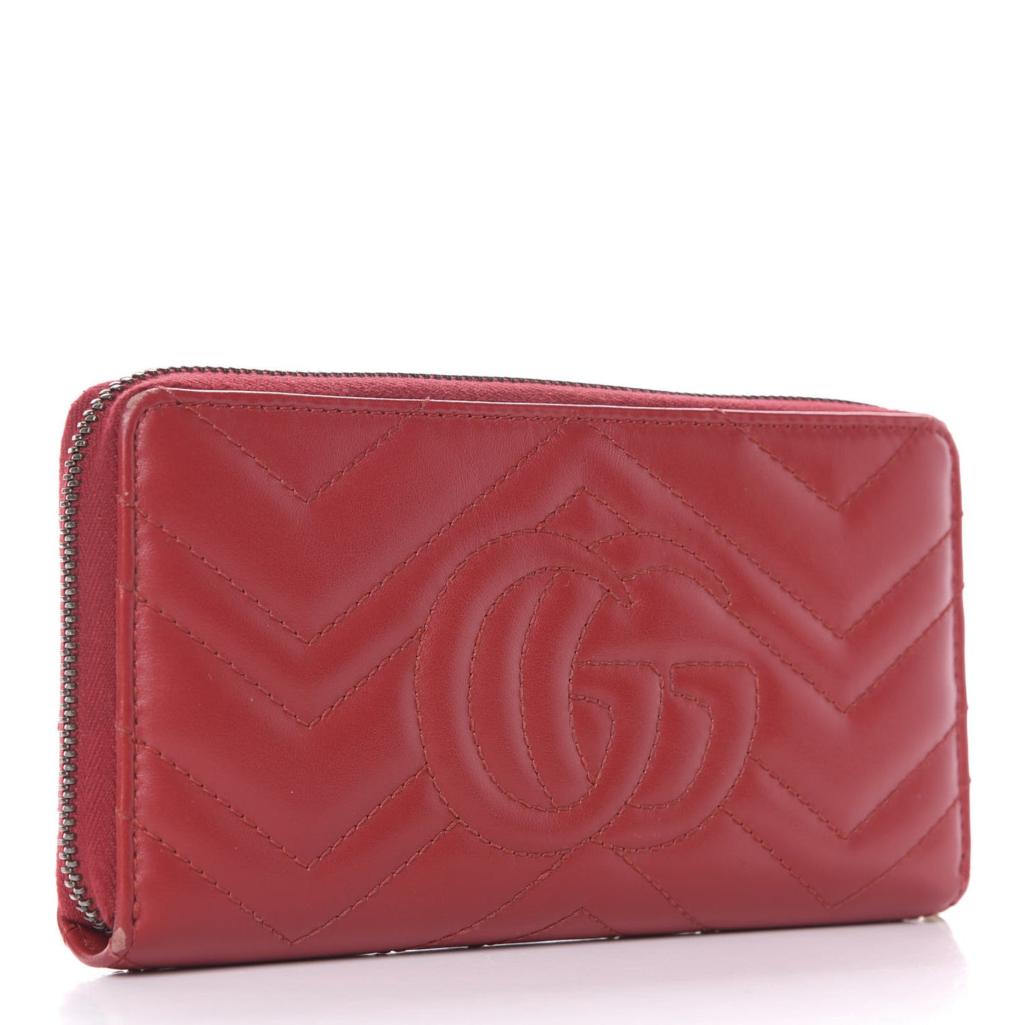 Calfskin Matelasse GG Marmont Zip Around Wallet Hibiscus Red