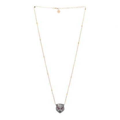 Gucci Sterling Silver 18K Yellow Gold Diamond Ruby Le Marche Des Merveilles Feline Pendant Necklace 3 of 6