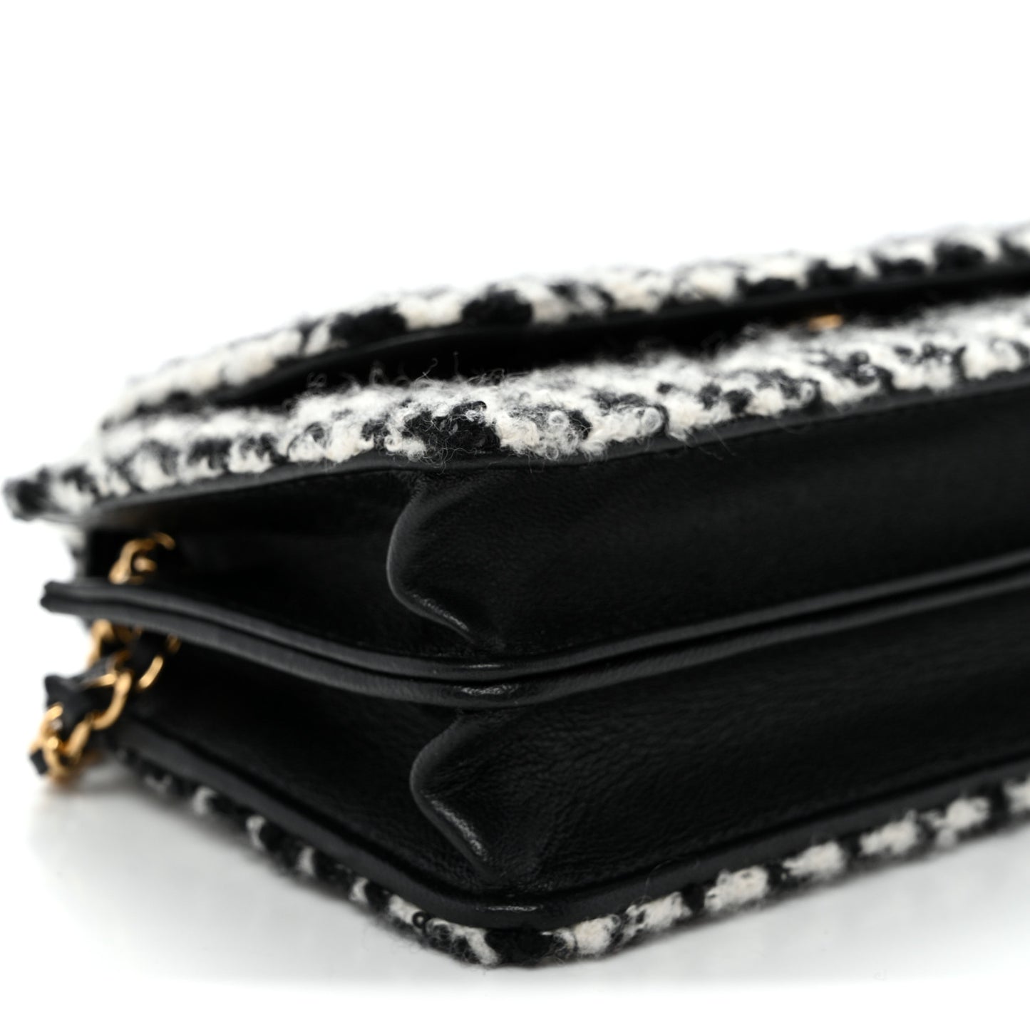 Tweed Houndstooth Quilted Phone Holder Flap White Black