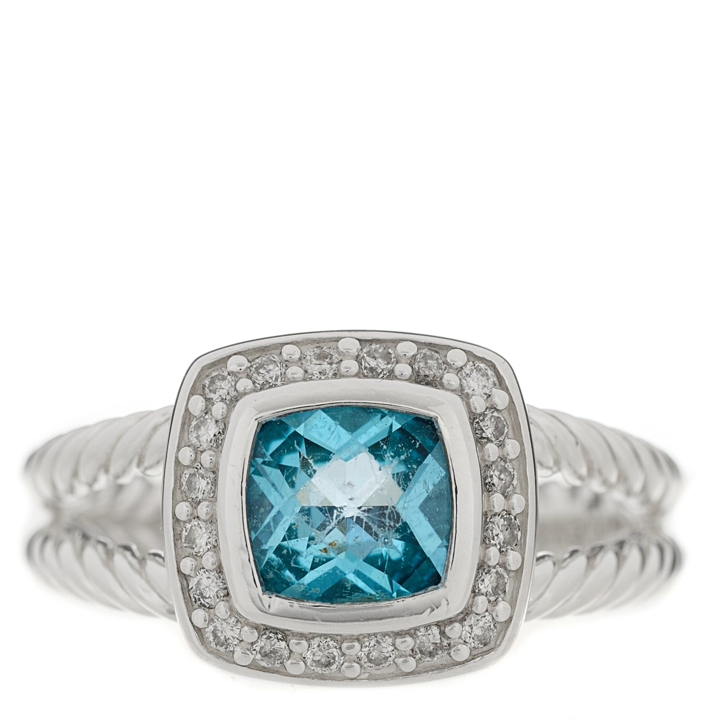 Sterling Silver Diamond Blue Topaz 7mm Petite Albion Ring 53 6.25