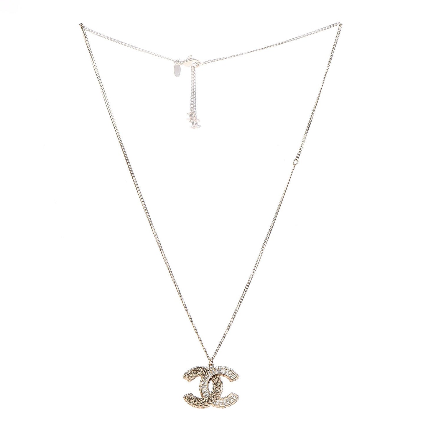 Crystal Chain CC Necklace Light Gold