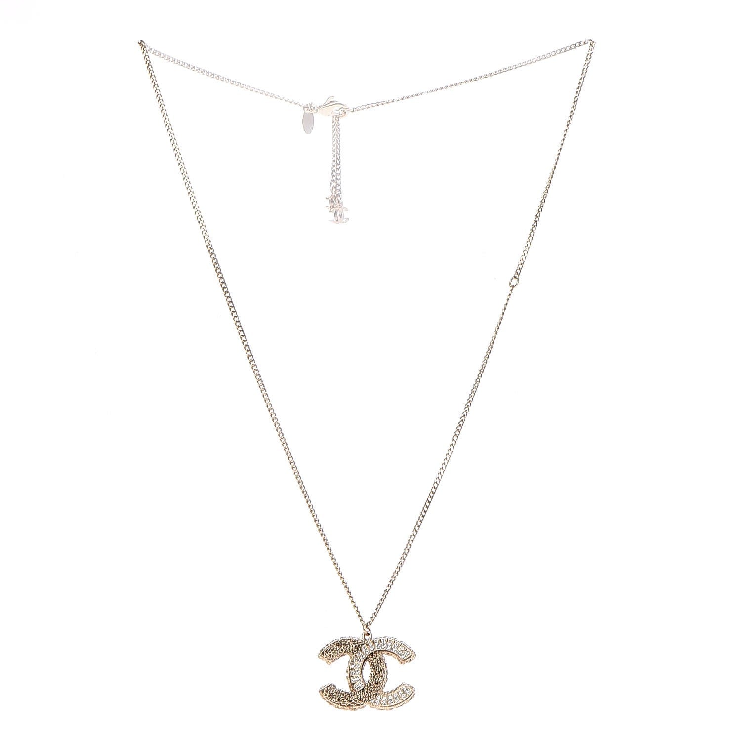 Chanel Crystal Chain CC Necklace Light Gold 3 of 5