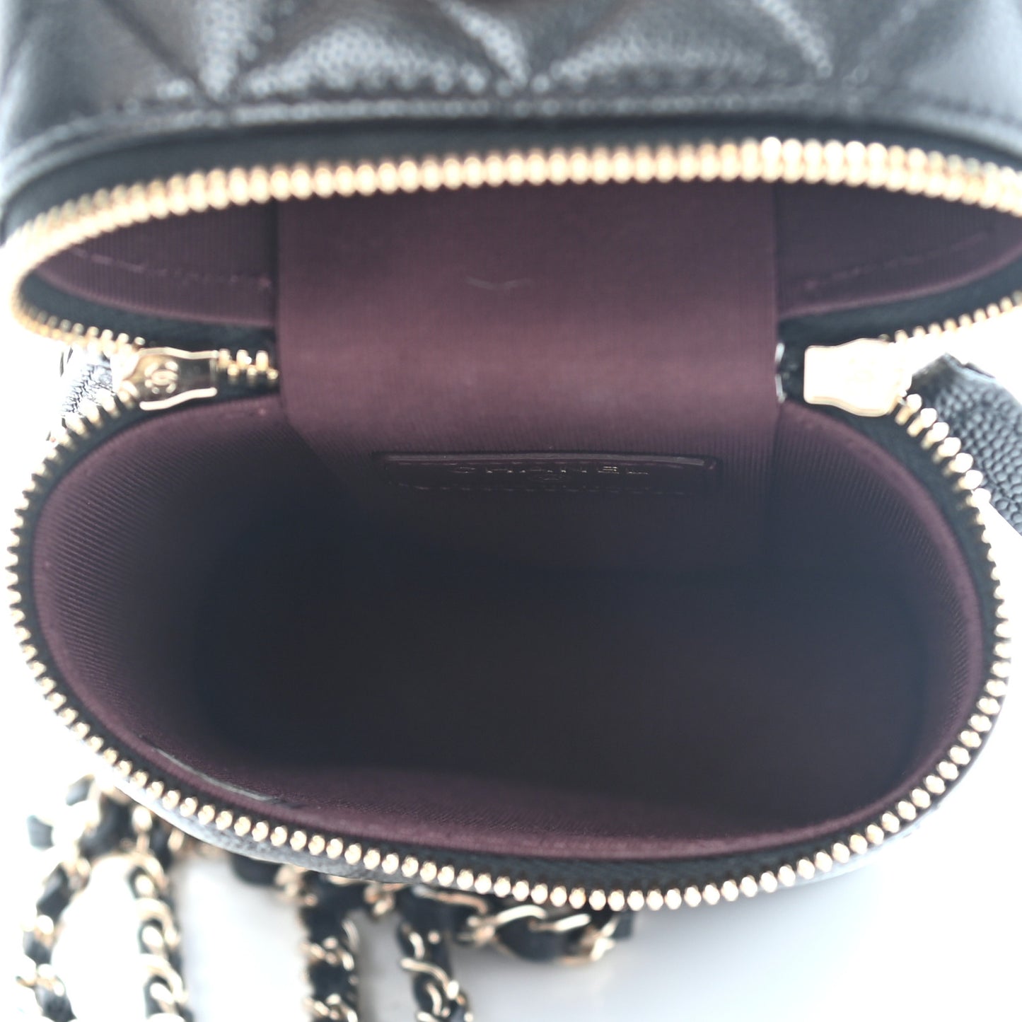Caviar Quilted Phone Holder With Chain Black