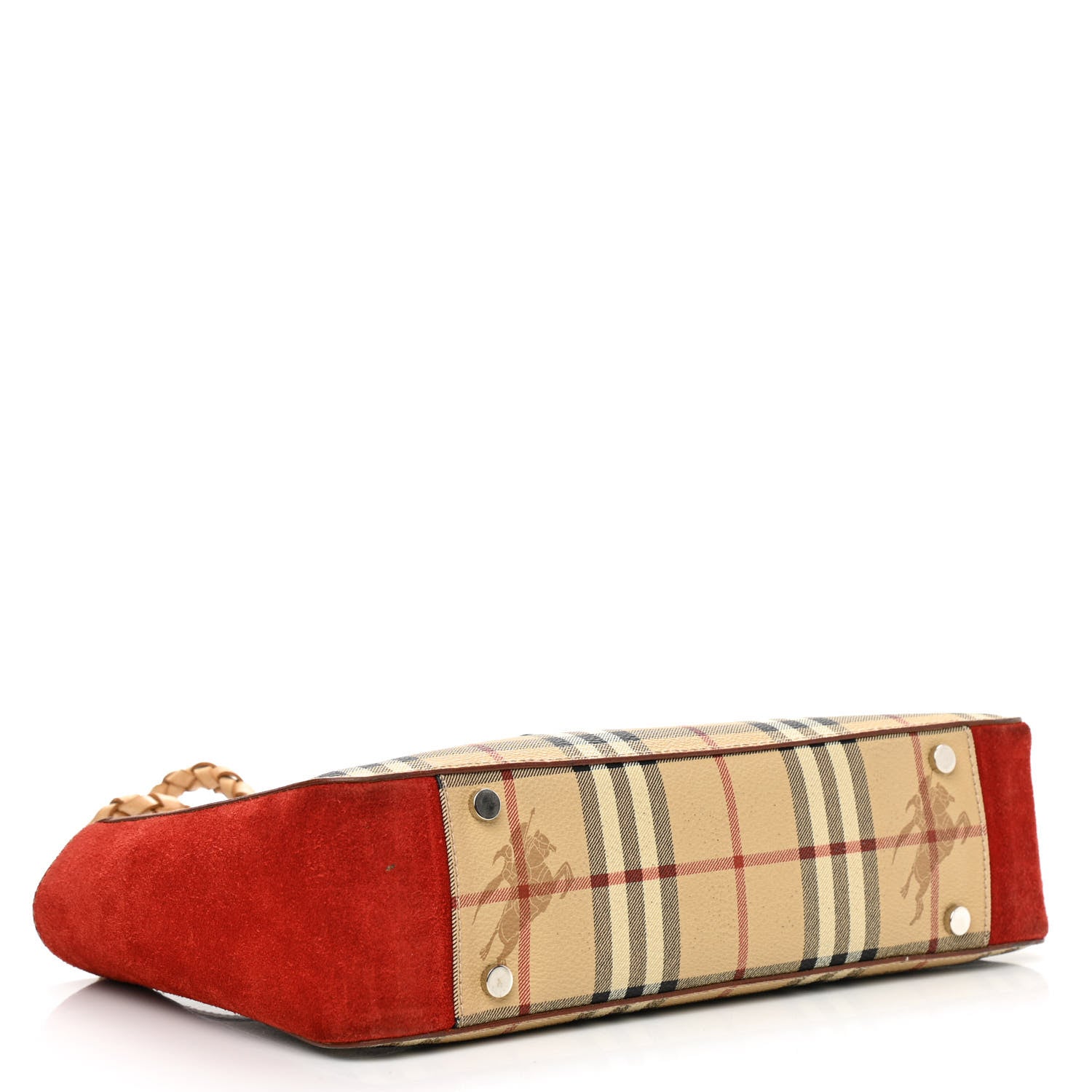 Burberry Haymarket Check Suede Horn Toggle Shoulder Bag Red 4 of 9