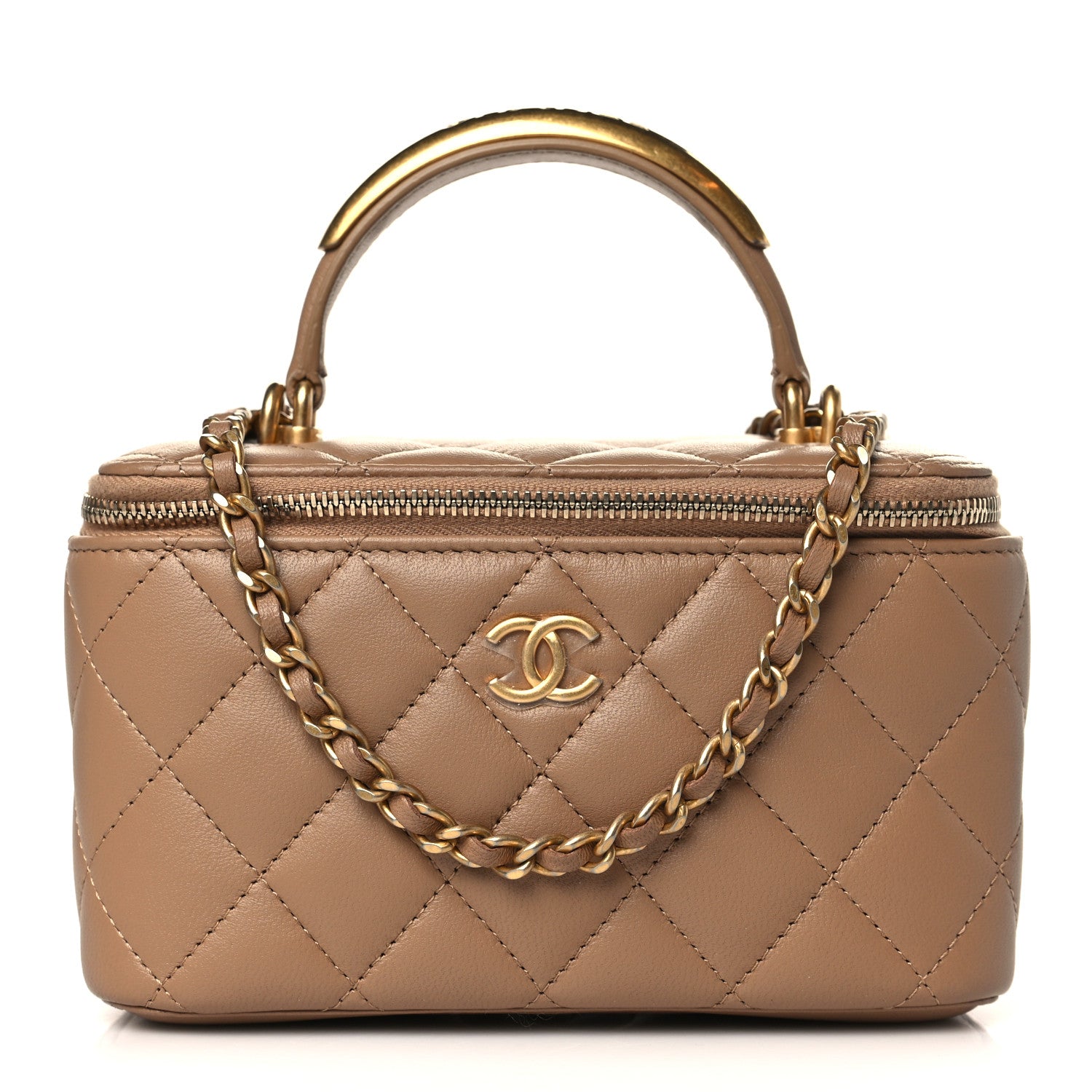 Chanel Lambskin Quilted Metal Small Top Handle Vanity Case With Chain Beige 1 of 10