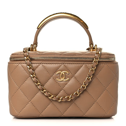 Chanel Lambskin Quilted Metal Small Top Handle Vanity Case With Chain Beige 1 of 10