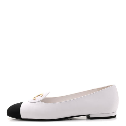Chanel Calfskin Grosgrain Cap Toe CC Moccasin Loafers 39 White Black 1 of 10