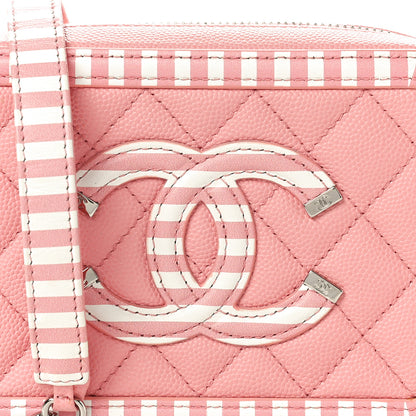 Chanel Caviar Quilted Striped CC Filigree Clutch With Chain Pink White 7 of 10