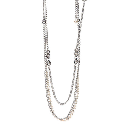 Chanel Pearl CC Long Chain Necklace Silver 1 of 7