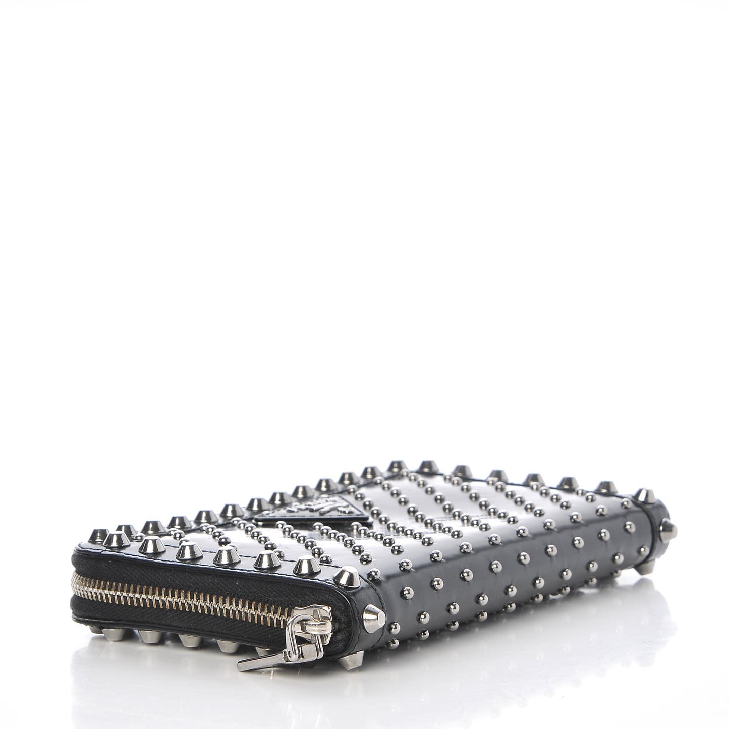 Spazzolato Studded Zip Around Wallet Black