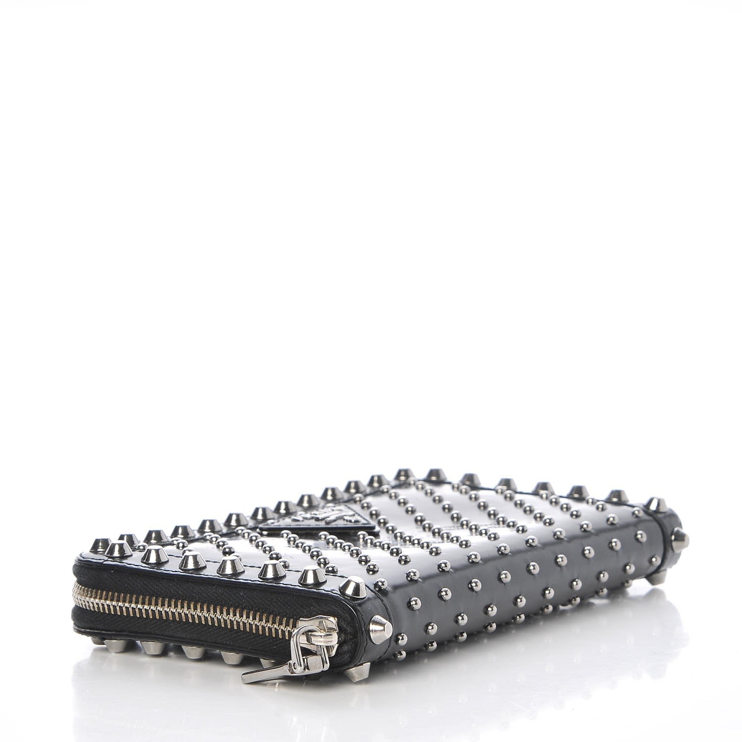 Prada Spazzolato Studded Zip Around Wallet Black 4 of 10