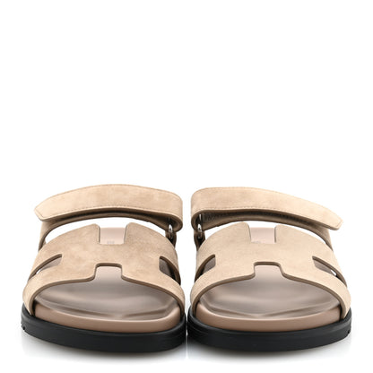 Hermes Suede Goatskin Womens Chypre Sandals 37.5 Beige Sable 3 of 10
