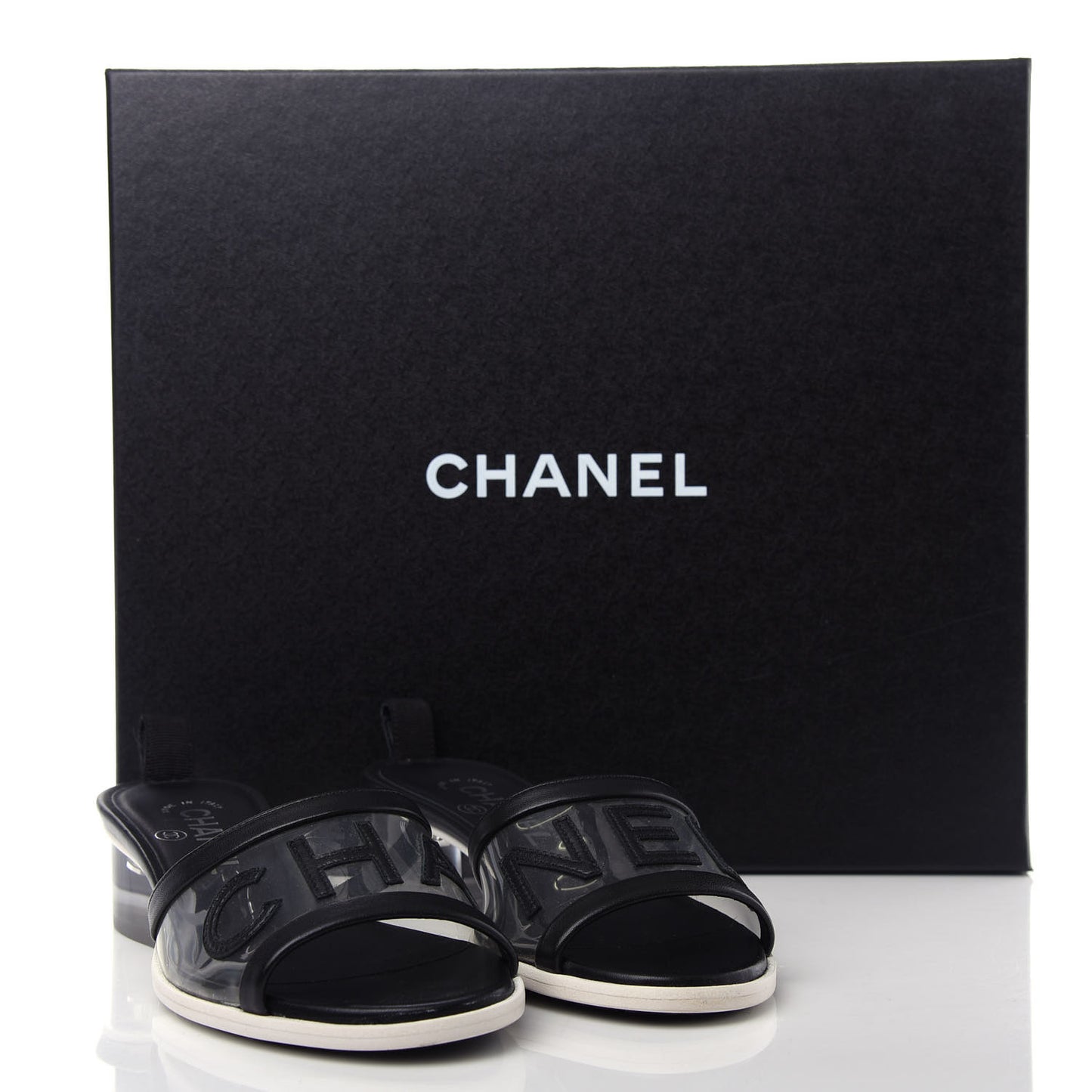 PVC Lambskin Logo Mules 35.5 Black
