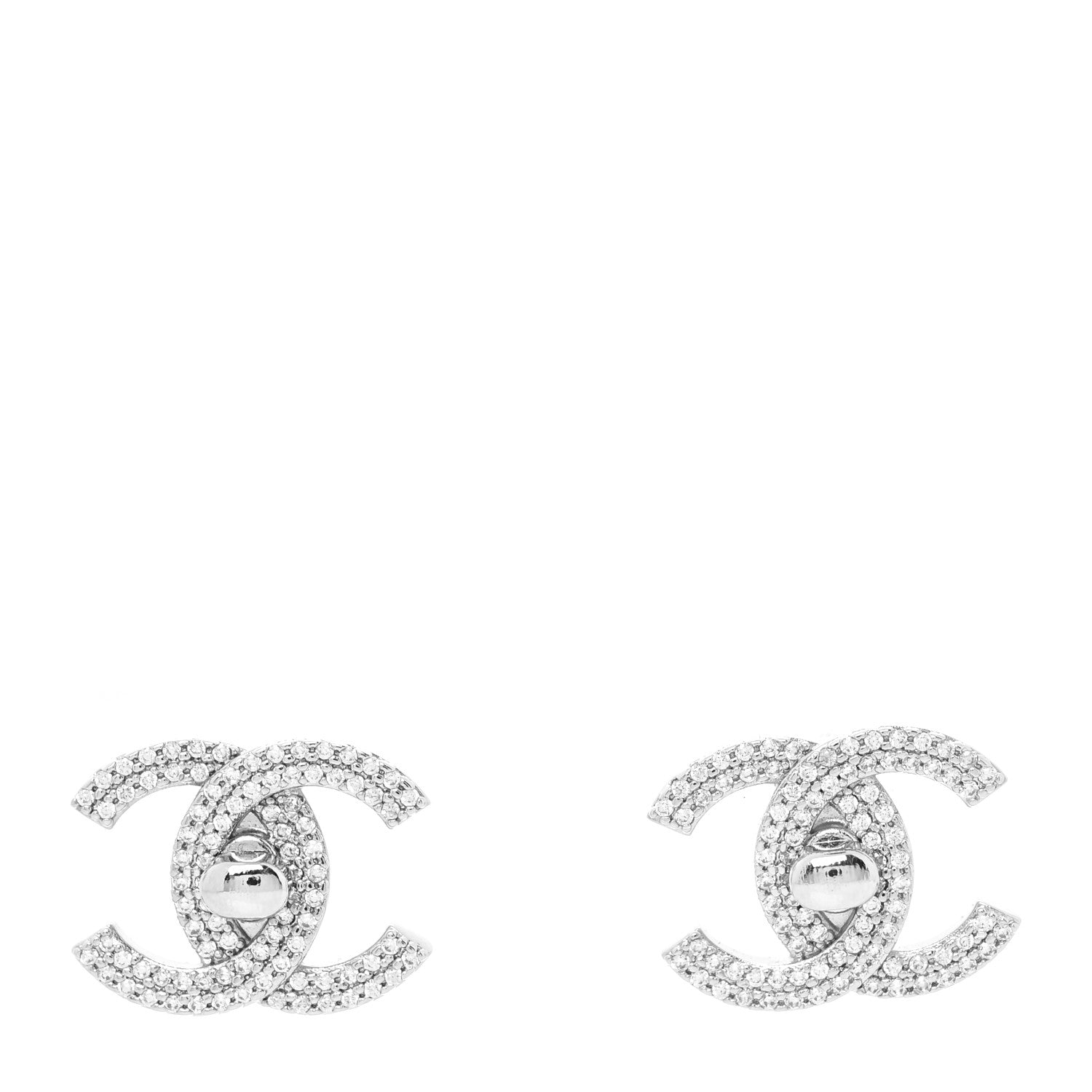Chanel Crystal CC Turnlock Earrings Silver 1 of 3