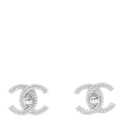 Chanel Crystal CC Turnlock Earrings Silver 1 of 3