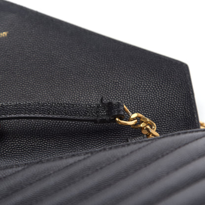 Saint Laurent Grain De Poudre Matelasse Chevron Monogram Chain Wallet Black 14 of 15