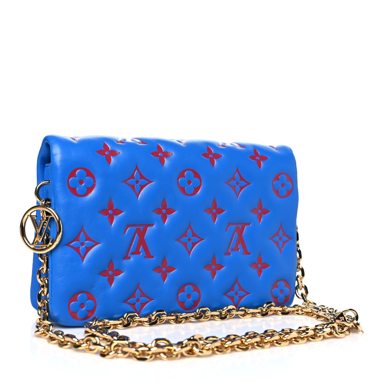Lambskin Embossed Monogram Vuittamins Pochette Coussin Blue Red