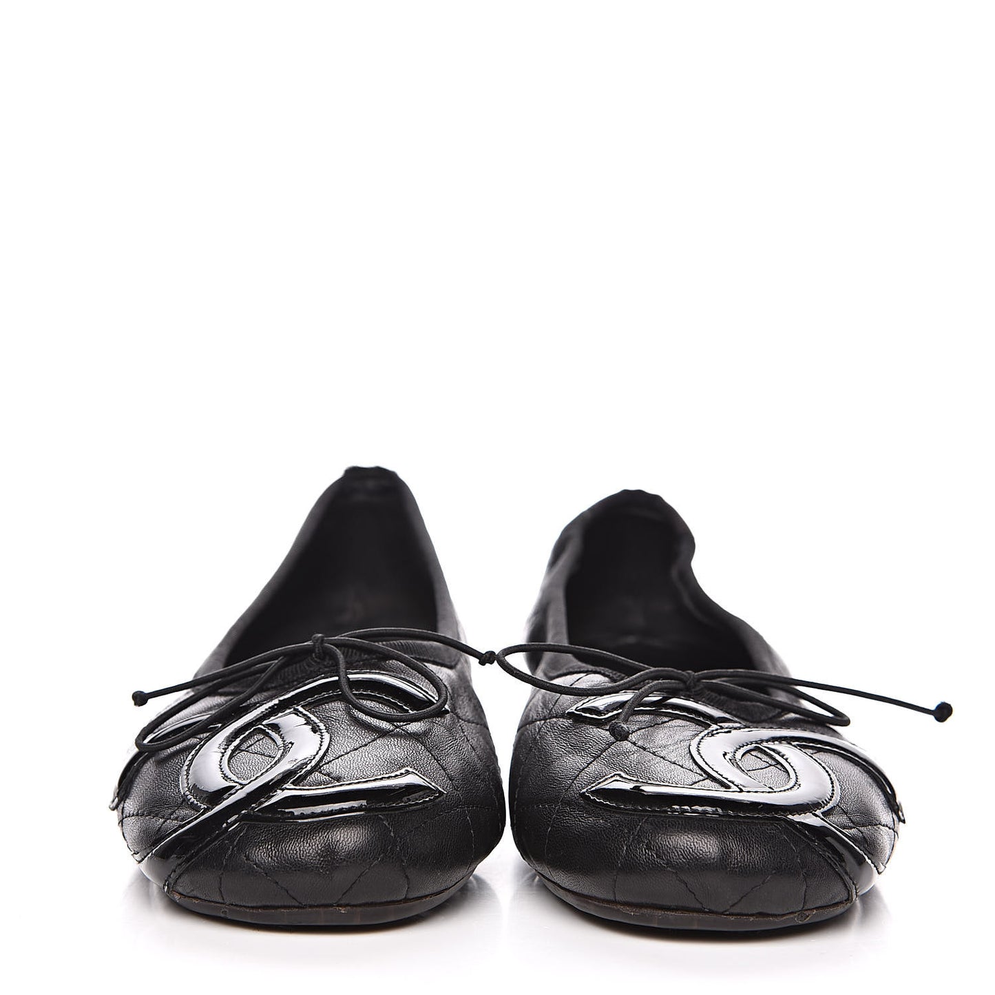 Lambskin Quilted Cambon Ballerina Flats 38 Black
