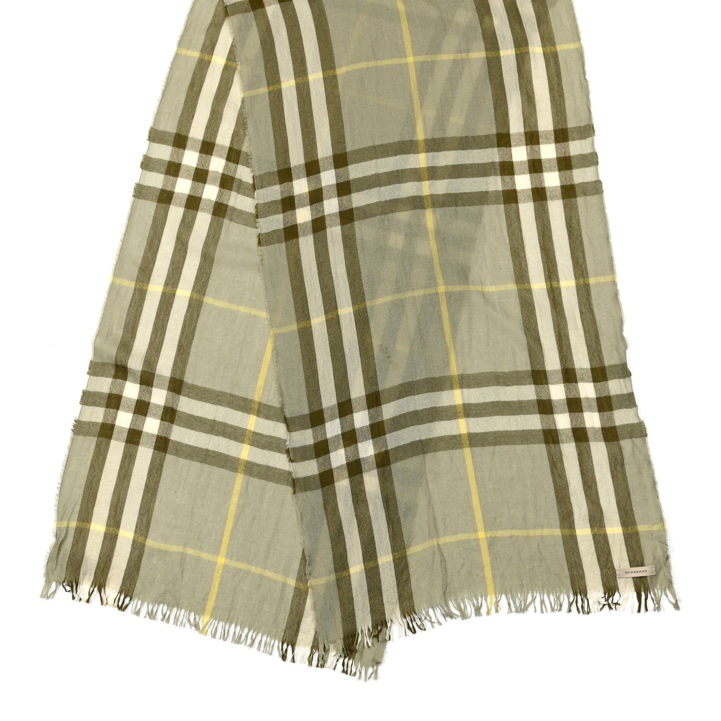 Merino Wool Cashmere Check Scarf Green Cream