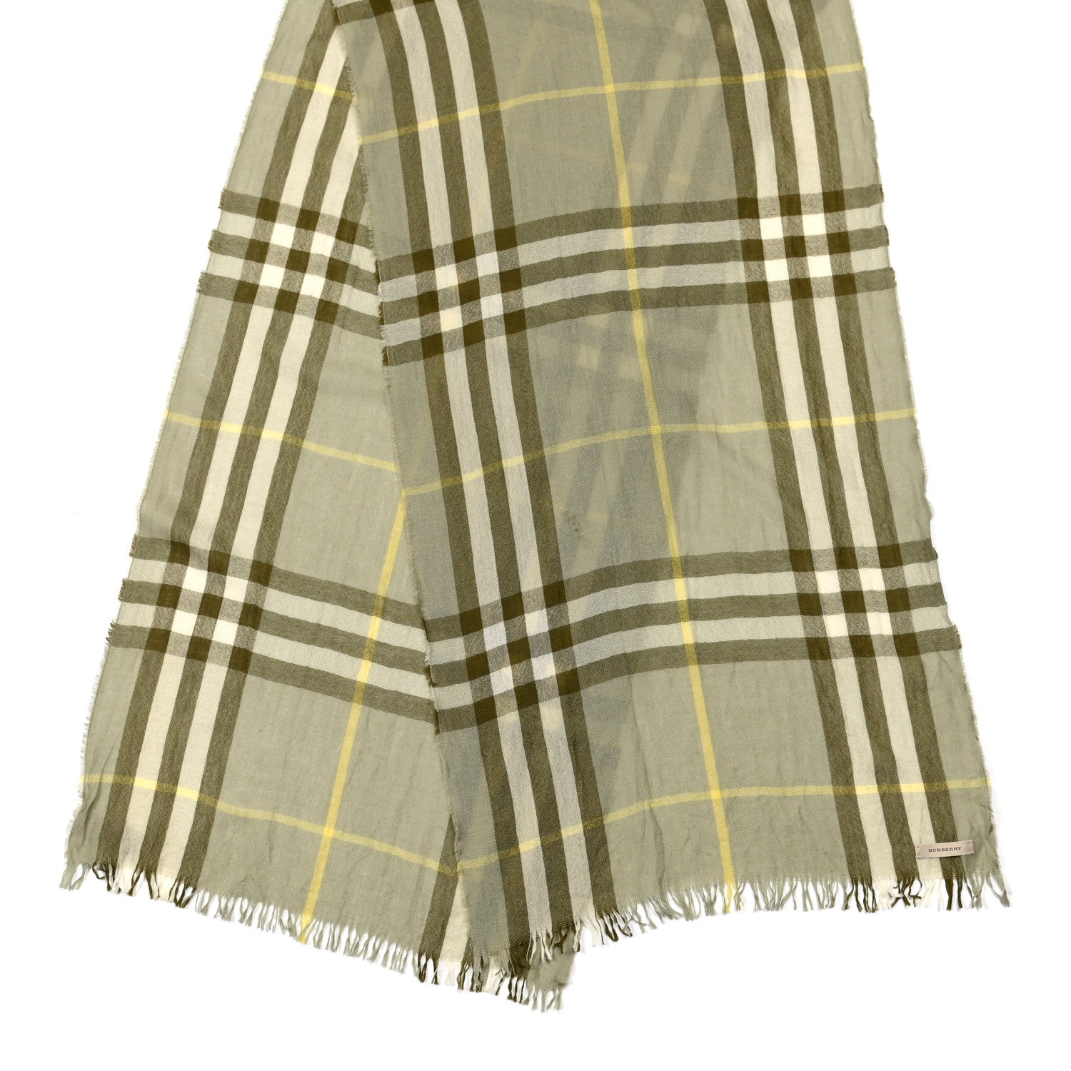 Burberry Merino Wool Cashmere Check Scarf Green Cream 2 of 4