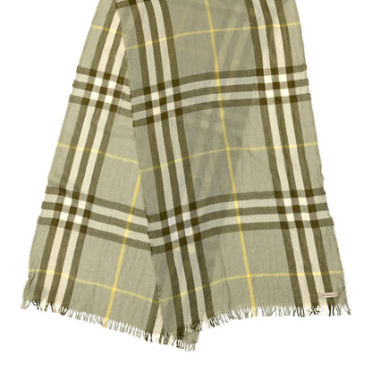 Burberry Merino Wool Cashmere Check Scarf Green Cream 2 of 4
