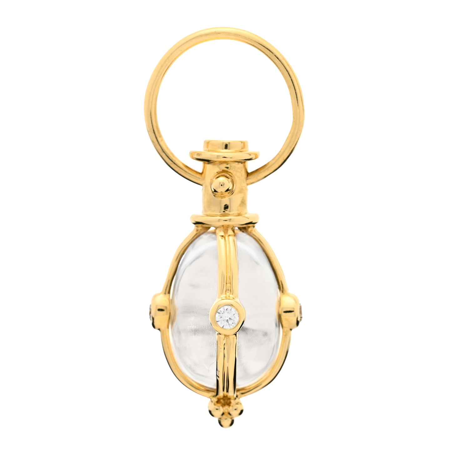 18K Yellow Gold Diamond Rock Crystal S Classic Amulet Pendant