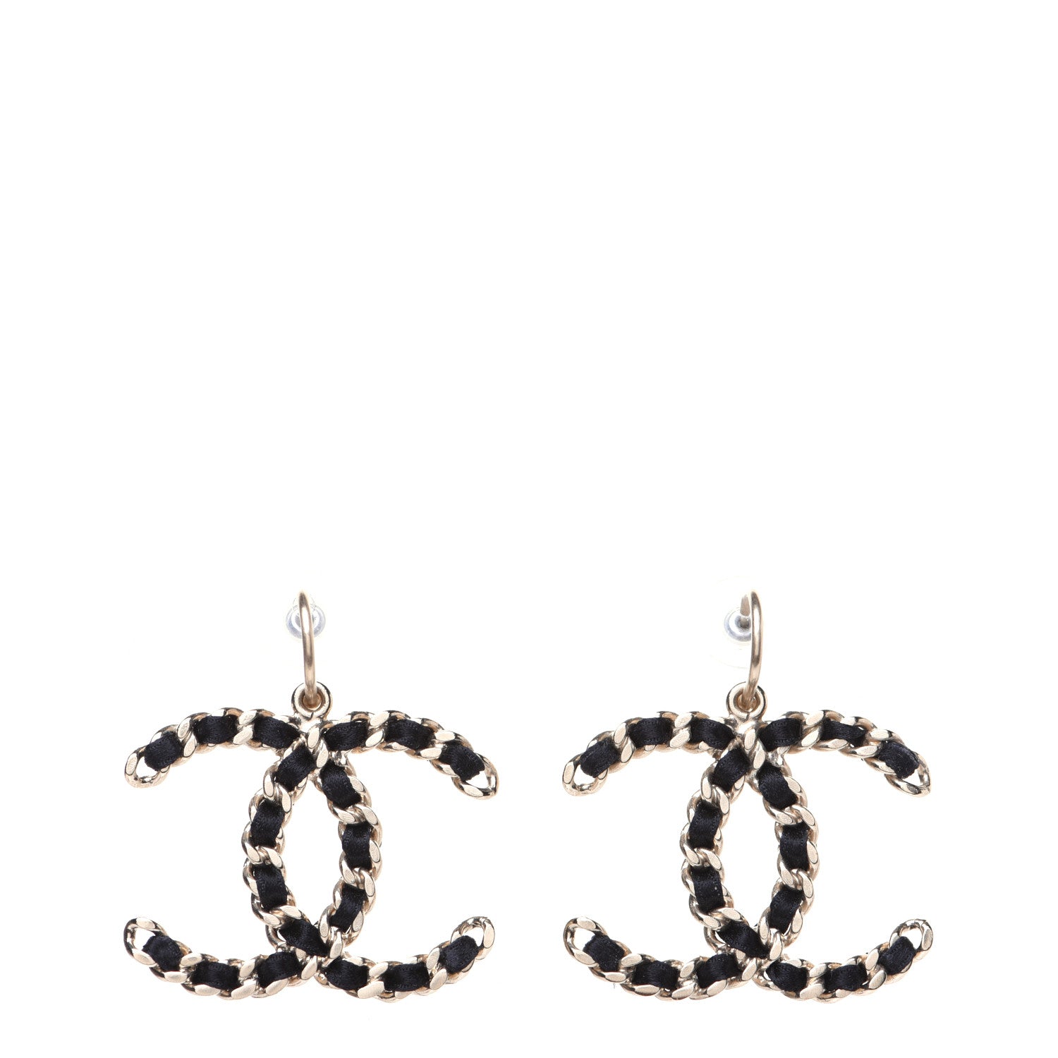 Chanel Satin CC Chain Earrings Light Gold Black 1 of 7