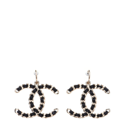 Chanel Satin CC Chain Earrings Light Gold Black 1 of 7