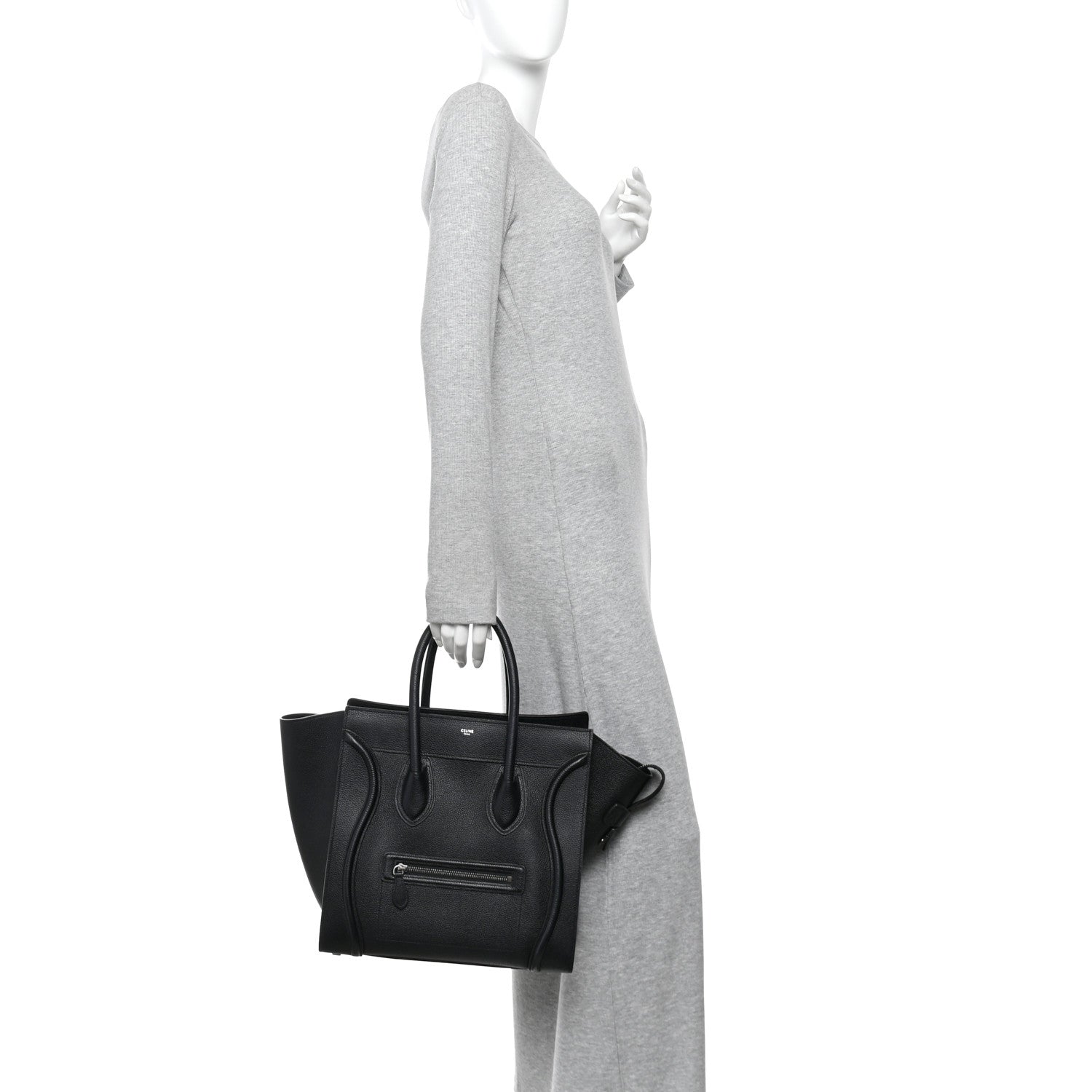 Celine Drummed Calfskin Mini Luggage Black 2 of 9