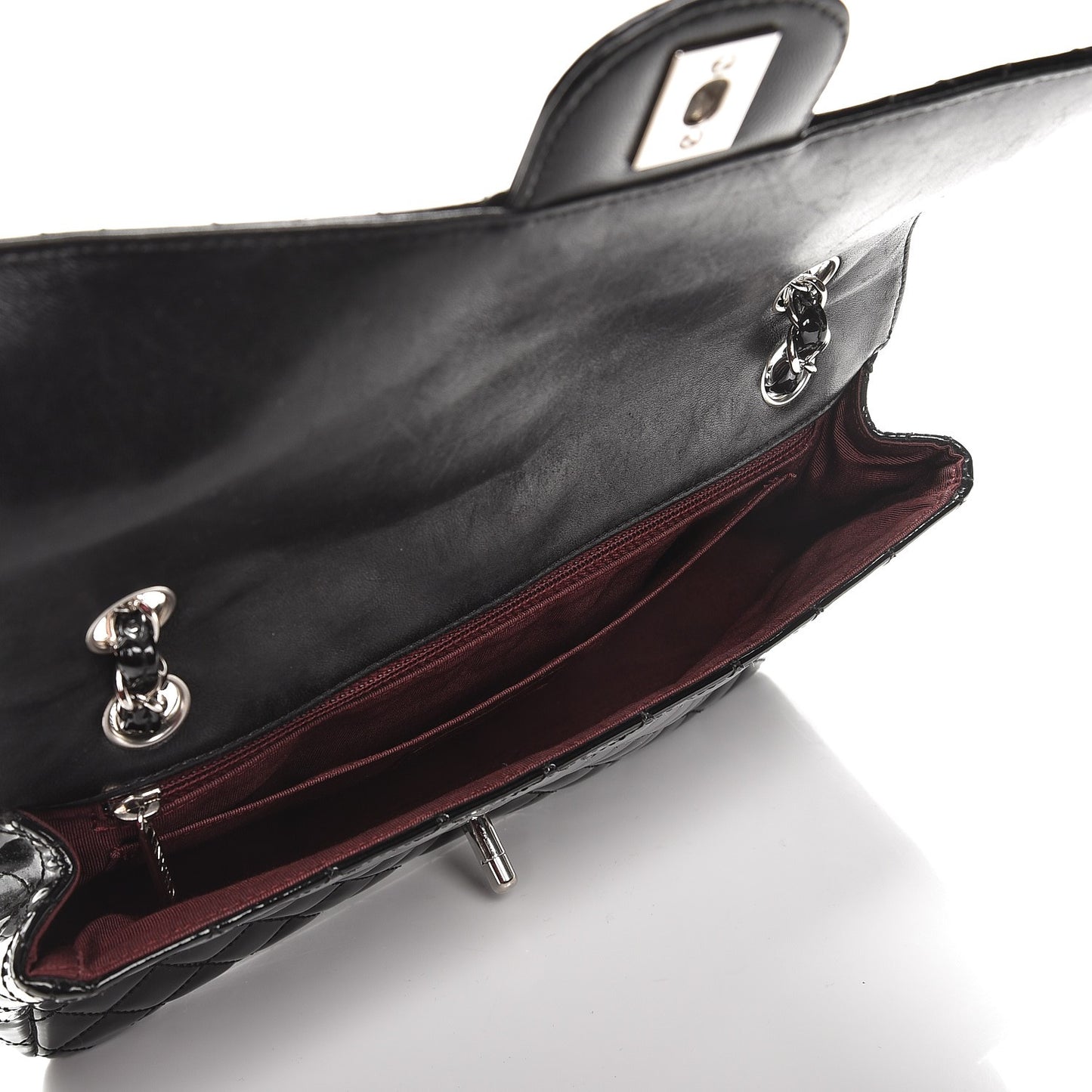 Patent Quilted Secret Label Medium Flap Black