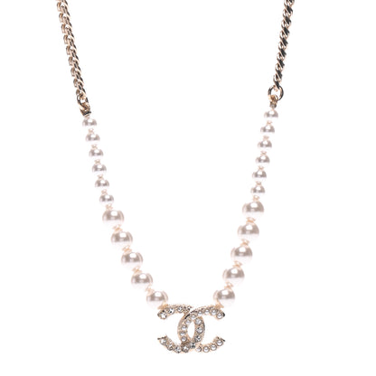 Chanel Pearl Crystal Chain CC Necklace Gold 1 of 5