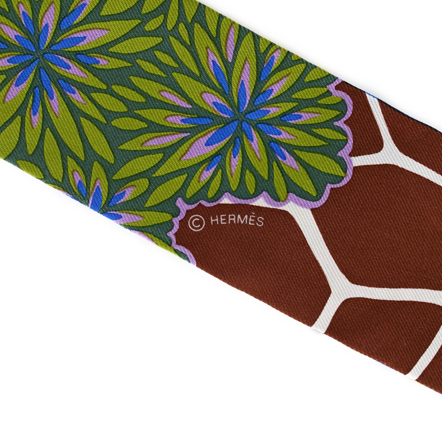 Hermes Silk The Three Graces Twilly Bleu Vert Marron 4 of 5