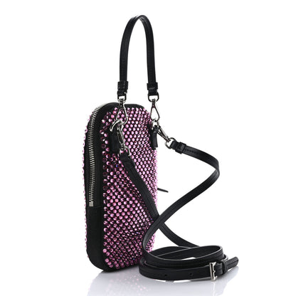 Prada Satin Crystal Zip Phone Case Crossbody Bag Rosa 3 of 9