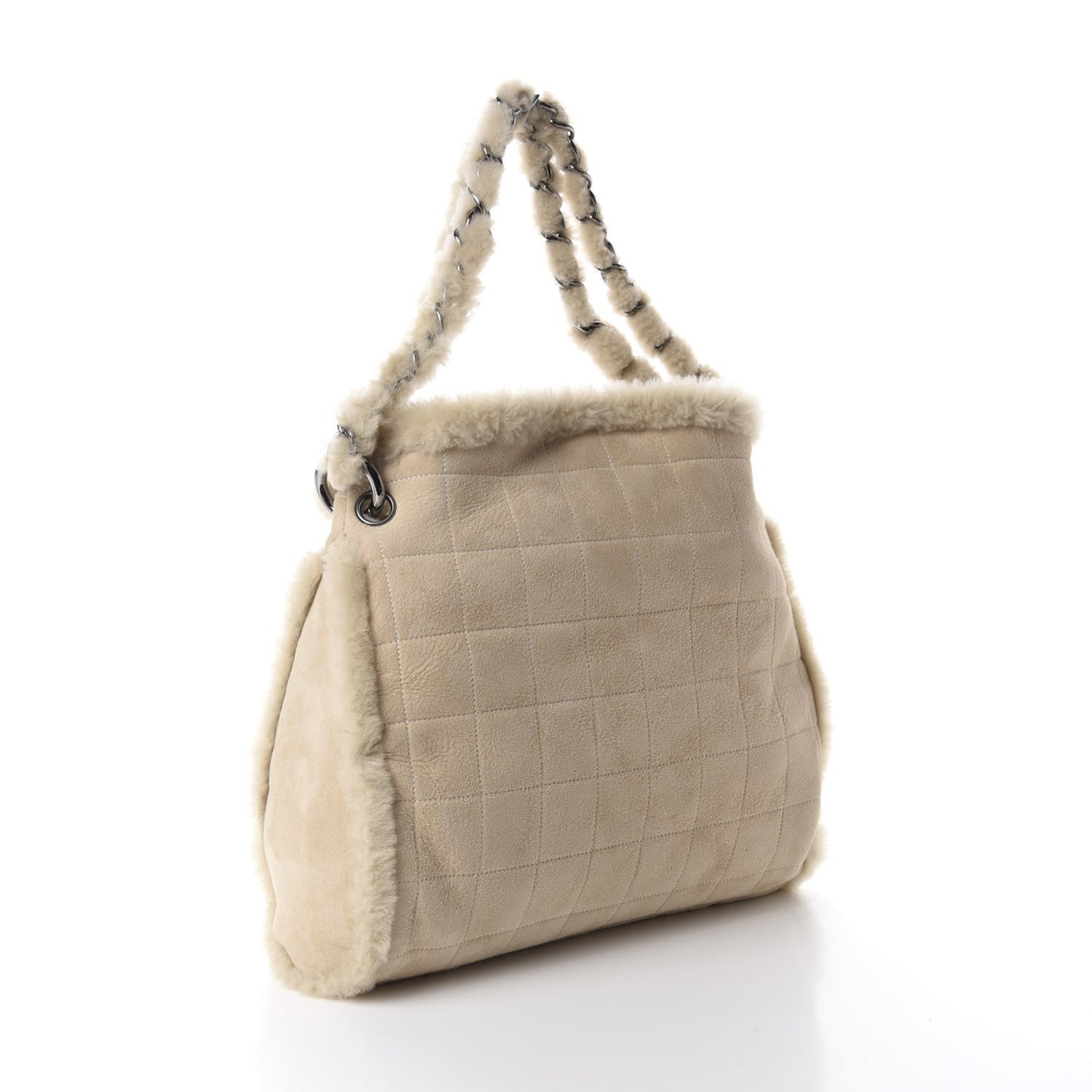 Shearling Suede Stitched CC Tote Light Beige