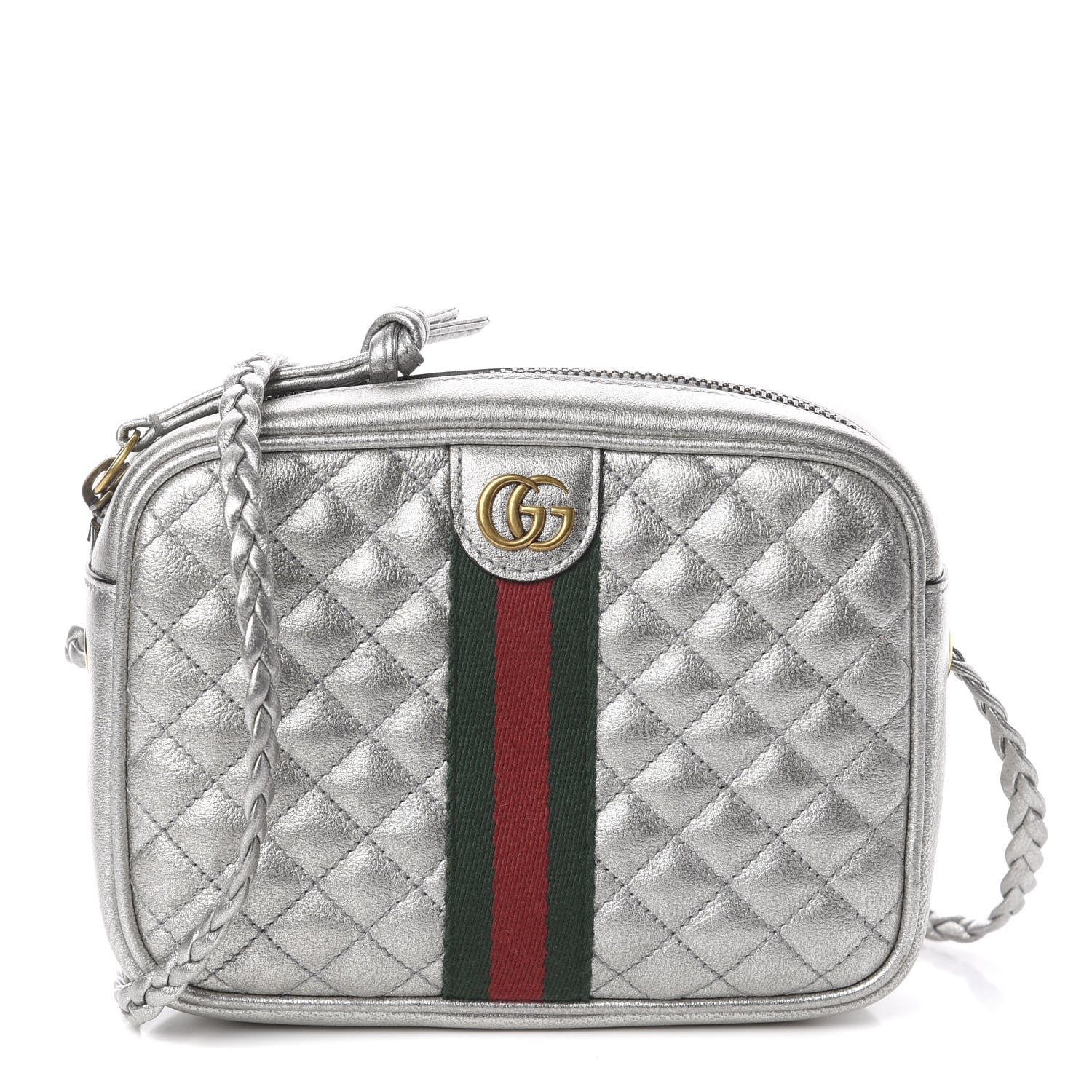 Gucci Laminated Nappa Web Trapuntata Mini GG Shoulder Bag Argento 1 of 7