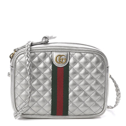 Gucci Laminated Nappa Web Trapuntata Mini GG Shoulder Bag Argento 1 of 7