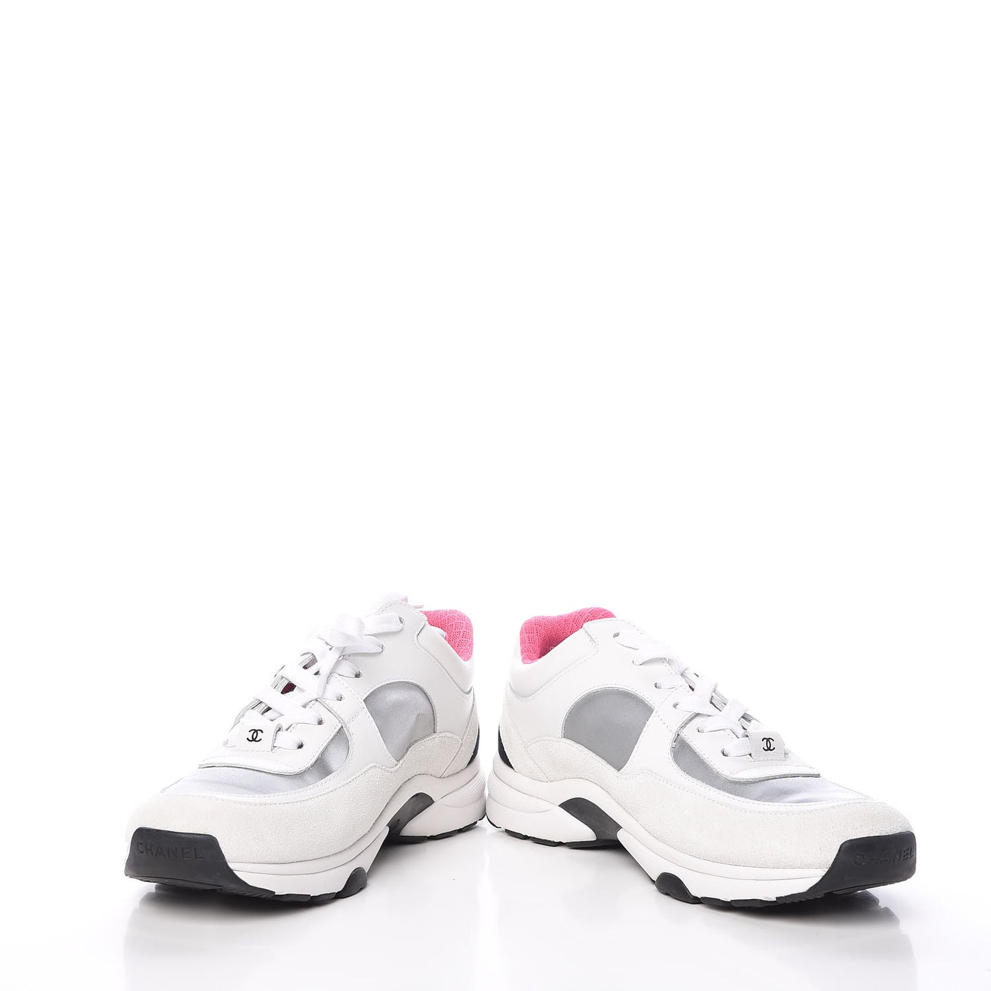 Calfskin Fabric Sneakers 38 White Silver Fluo Pink