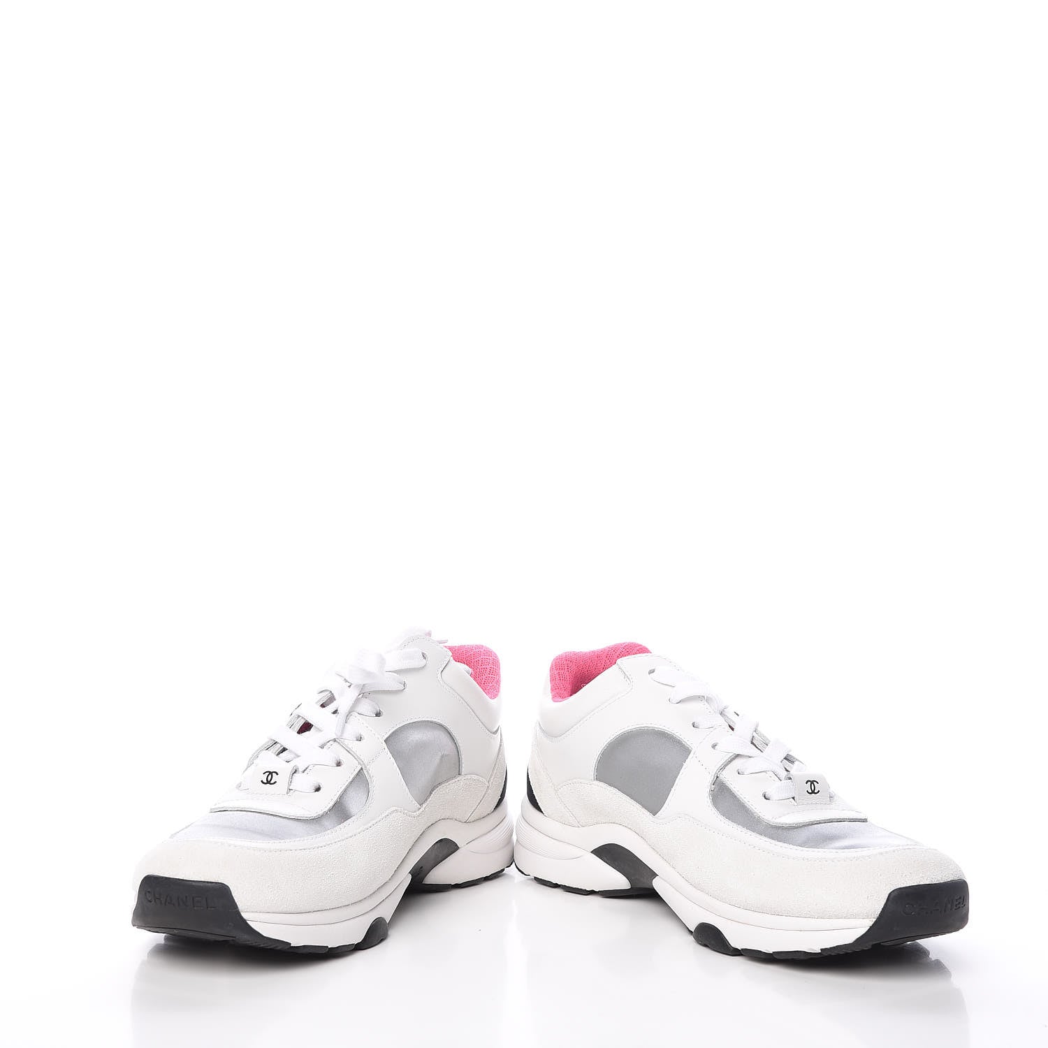 Chanel Calfskin Fabric Sneakers 38 White Silver Fluo Pink 6 of 11