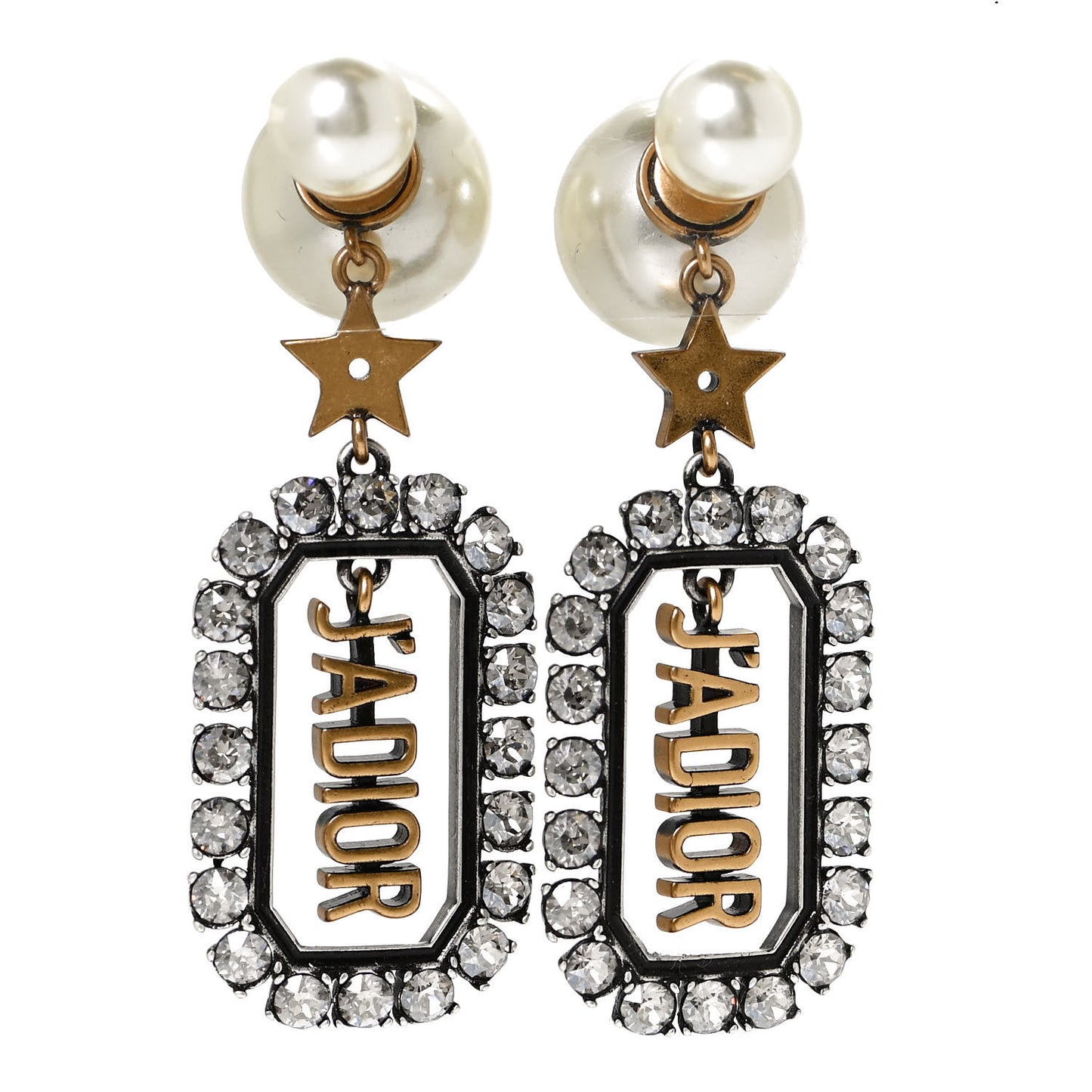 Pearl Crystal J'Adior Rectangle Tribales Earrings Antique Gold
