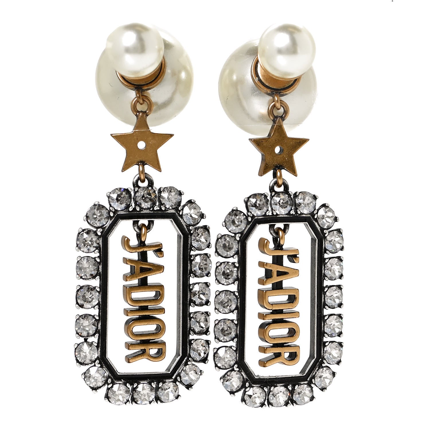 Christian Dior Pearl Crystal J'Adior Rectangle Tribales Earrings Antique Gold 1 of 5